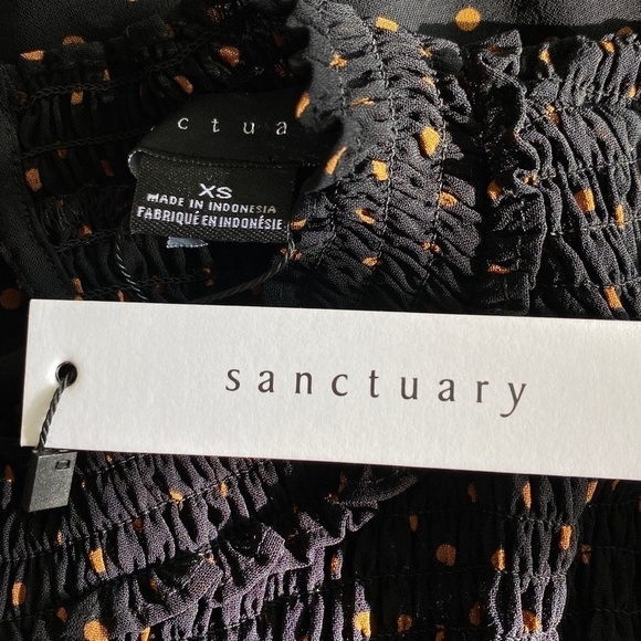 Sanctuary Bria Black polka dot long sleeve smock top Size XS New with tags - Picture 8 of 10